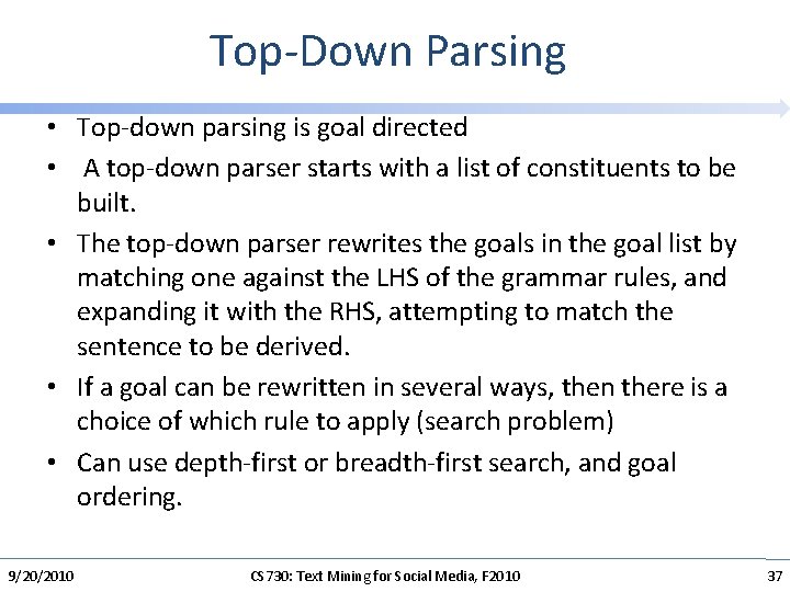 Top-Down Parsing • Top-down parsing is goal directed • A top-down parser starts with