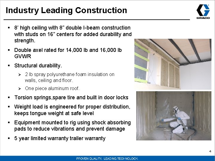 Industry Leading Construction § 8’ high ceiling with 8” double I-beam construction with studs