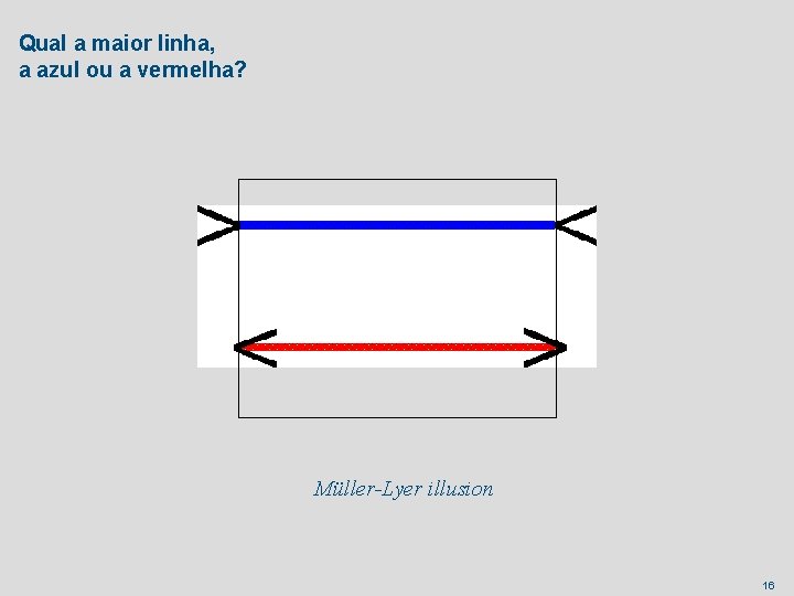 Qual a maior linha, a azul ou a vermelha? Müller-Lyer illusion 16 