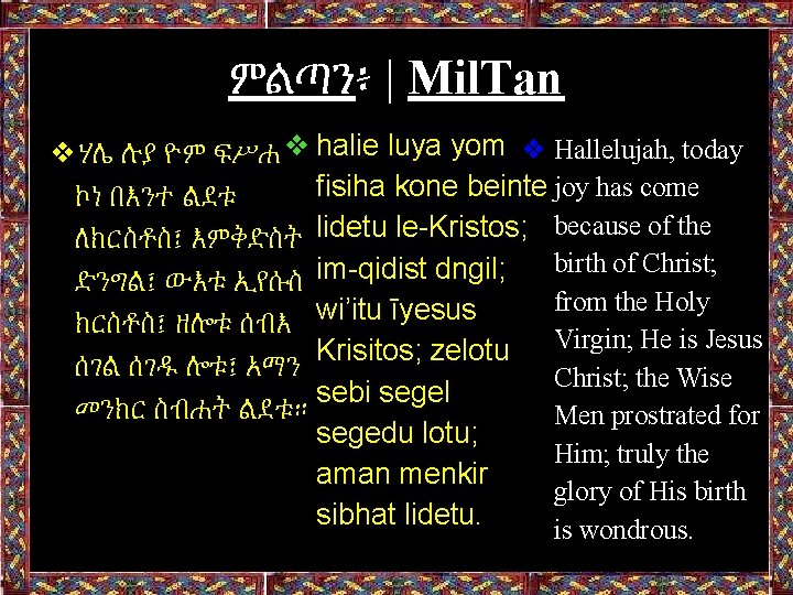 ምልጣን፥ | Mil. Tan ❖ሃሌ ሉያ ዮም ፍሥሐ ❖ halie luya yom ❖ Hallelujah,