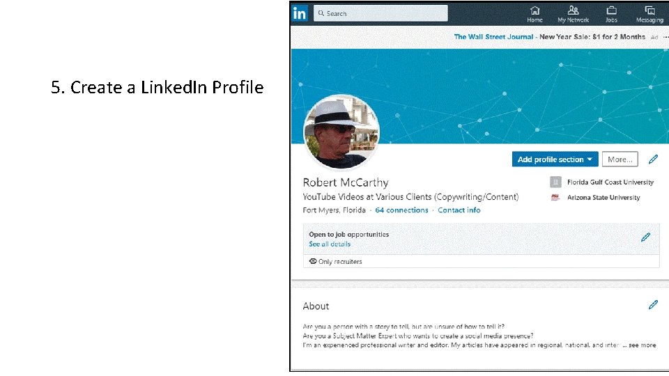 5. Create a Linked. In Profile 