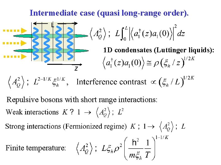 Intermediate case (quasi long-range order). L 1 D condensates (Luttinger liquids): z Repulsive bosons