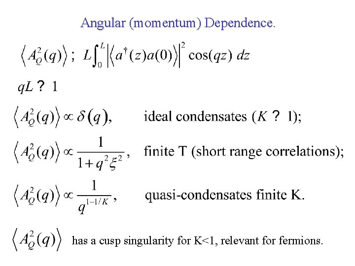 Angular (momentum) Dependence. has a cusp singularity for K<1, relevant for fermions. 