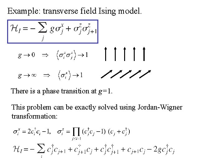 Example: transverse field Ising model. There is a phase transition at g=1. This problem