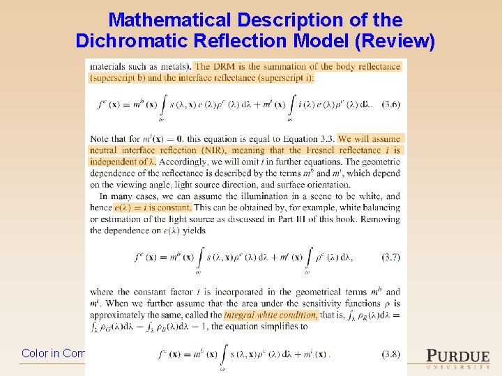 Mathematical Description of the Dichromatic Reflection Model (Review) Color in Computer Vision – 2019