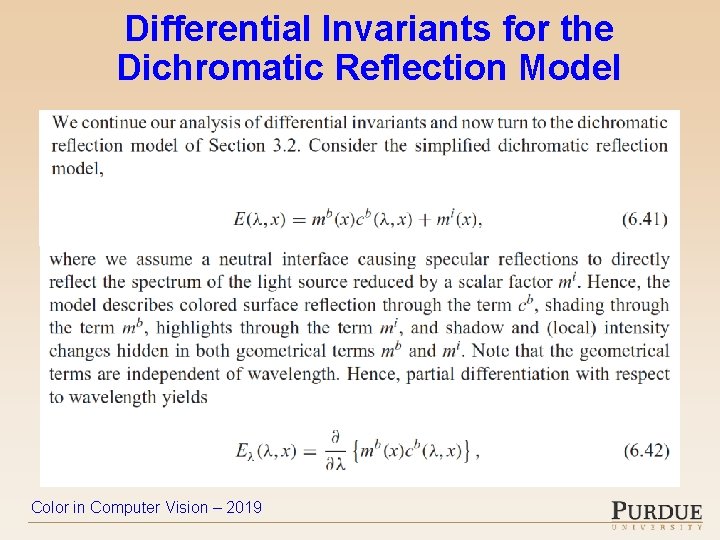 Differential Invariants for the Dichromatic Reflection Model Color in Computer Vision – 2019 