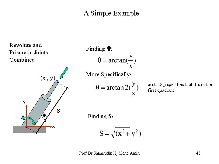 A Simple Example Revolute and Prismatic Joints Combined Finding : More Specifically: (x ,
