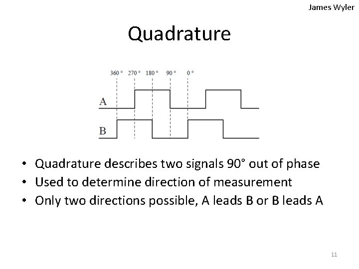 James Wyler Quadrature • Quadrature describes two signals 90° out of phase • Used