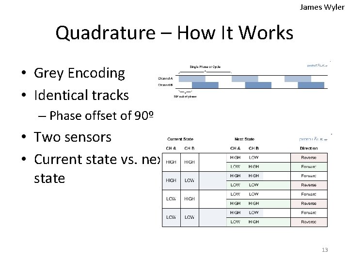 James Wyler Quadrature – How It Works • Grey Encoding • Identical tracks –