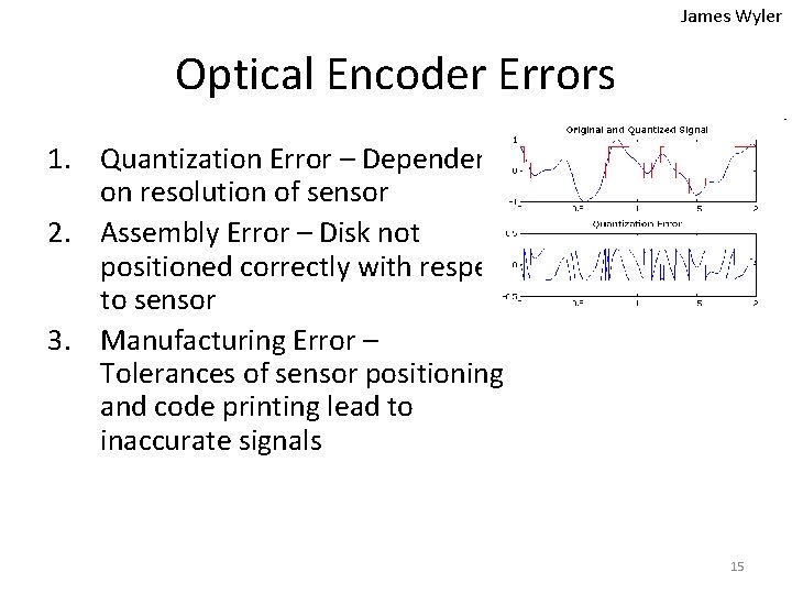 James Wyler Optical Encoder Errors 1. Quantization Error – Dependent on resolution of sensor