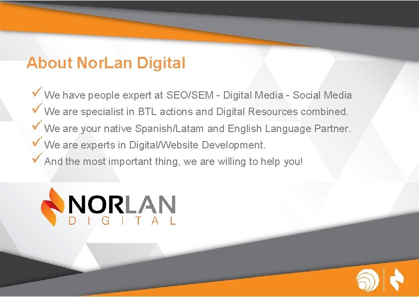 About Nor. Lan Digital ü We have people expert at SEO/SEM - Digital Media