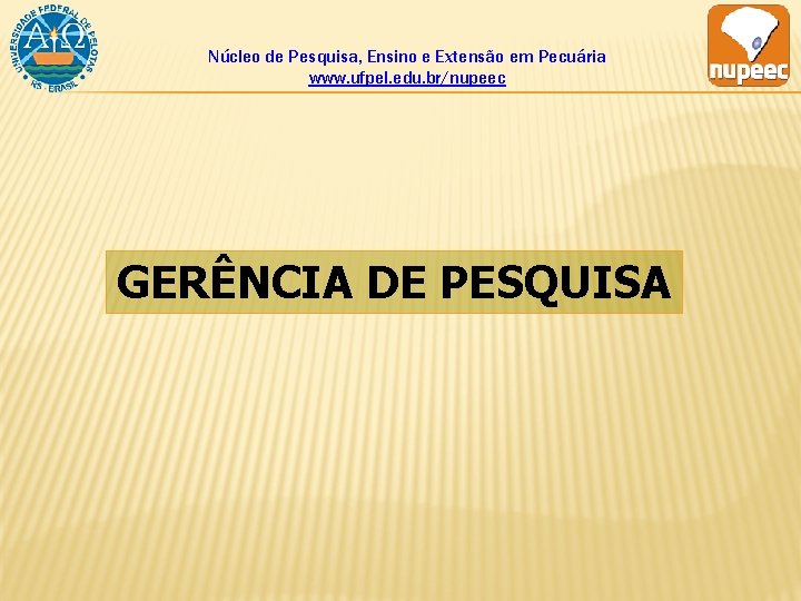 Núcleo de Pesquisa, Ensino e Extensão em Pecuária www. ufpel. edu. br/nupeec GERÊNCIA DE