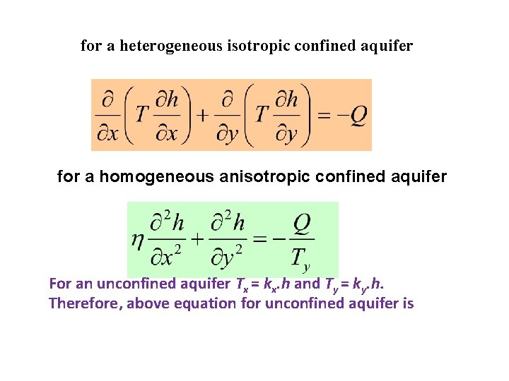 for a heterogeneous isotropic confined aquifer for a homogeneous anisotropic confined aquifer For an