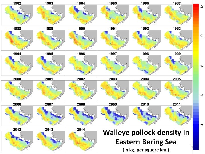 Walleye pollock density in Eastern Bering Sea 3 (ln kg. per square km. )