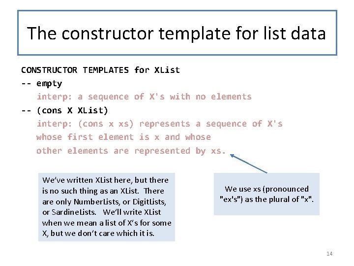 The constructor template for list data CONSTRUCTOR TEMPLATES for XList -- empty interp: a