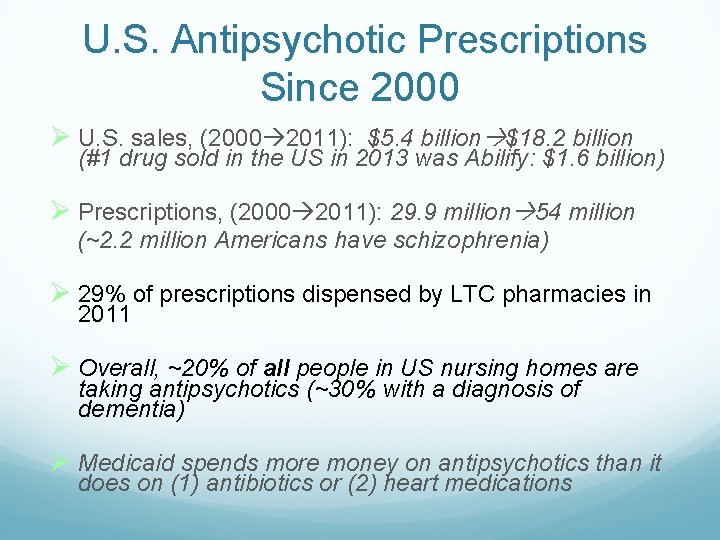 U. S. Antipsychotic Prescriptions Since 2000 U. S. sales, (2000 2011): $5. 4 billion