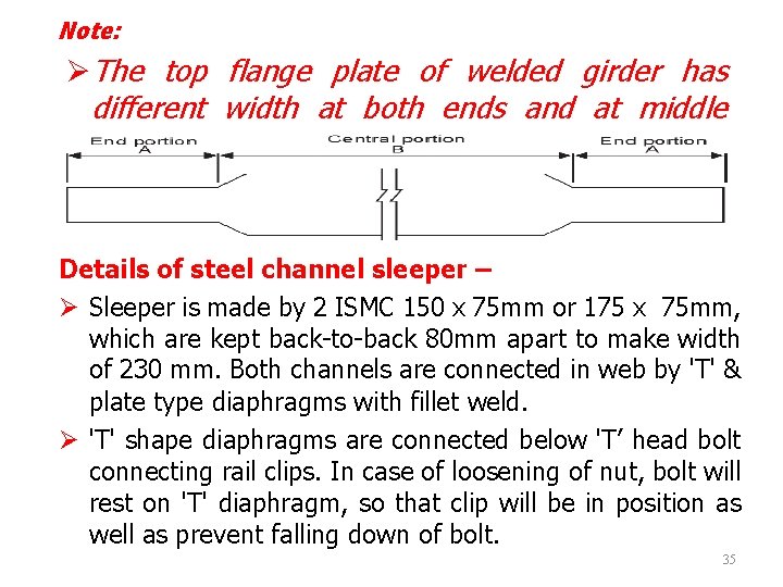 Note: ØThe top flange plate of welded girder has different width at both ends