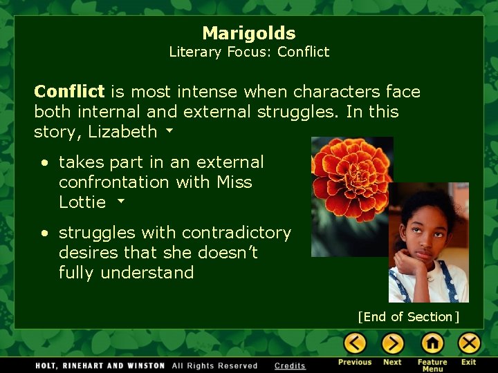 Marigolds Literary Focus: Conflict is most intense when characters face both internal and external