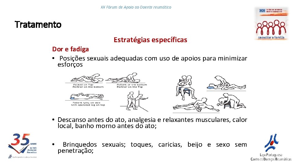 XX Fórum de Apoio ao Doente reumático Tratamento Estratégias específicas Dor e fadiga •