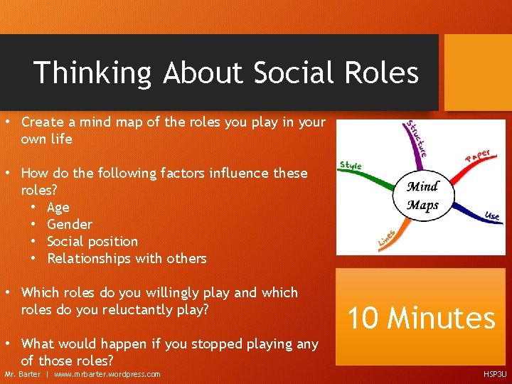 Thinking About Social Roles • Create a mind map of the roles you play