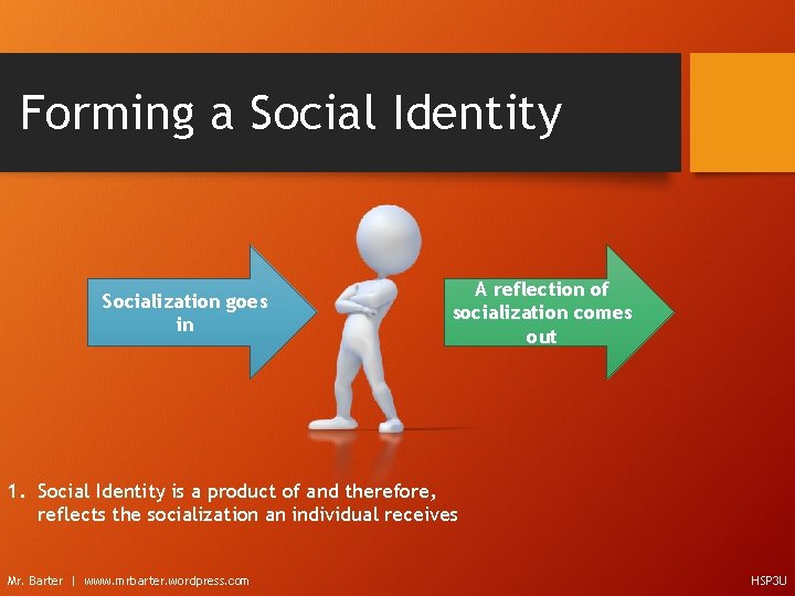 Forming a Social Identity Socialization goes in A reflection of socialization comes out 1.