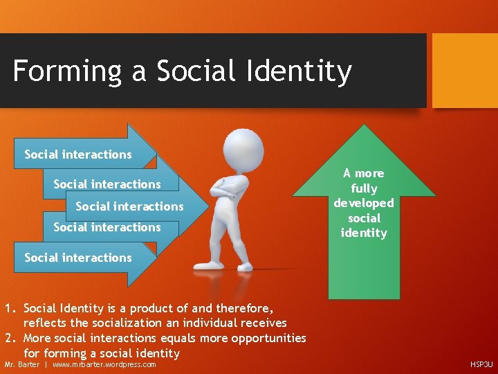 Forming a Social Identity Social interactions A more fully developed social identity Social interactions