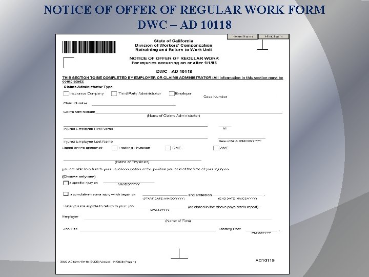 NOTICE OF OFFER OF REGULAR WORK FORM DWC – AD 10118 5 