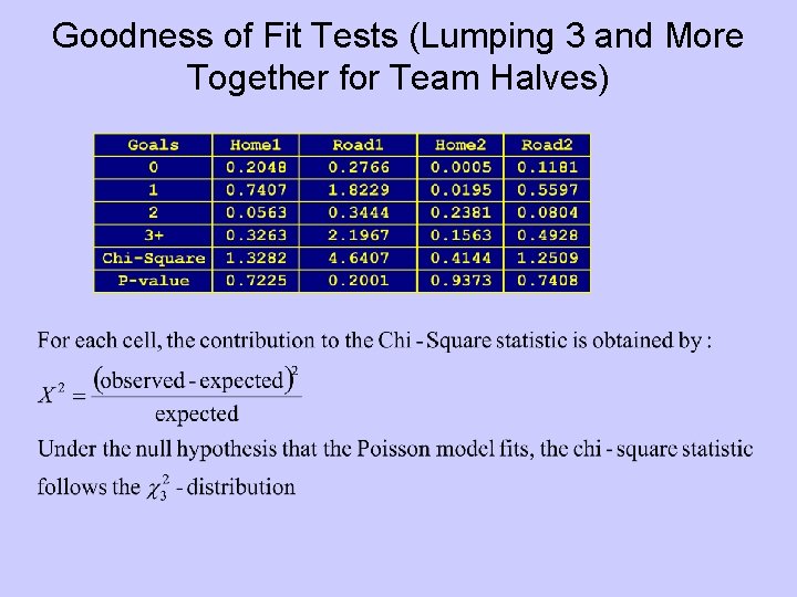 Goodness of Fit Tests (Lumping 3 and More Together for Team Halves) 