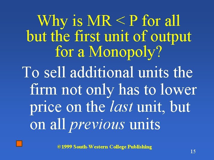 Why is MR < P for all but the first unit of output for