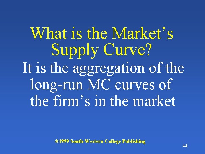 What is the Market’s Supply Curve? It is the aggregation of the long-run MC