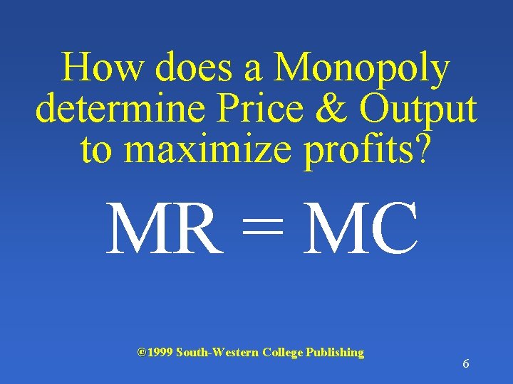 How does a Monopoly determine Price & Output to maximize profits? MR = MC