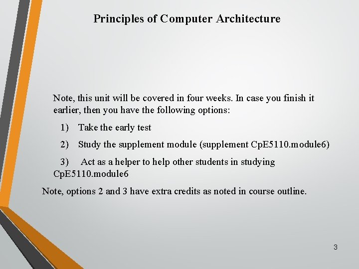Principles of Computer Architecture Note, this unit will be covered in four weeks. In