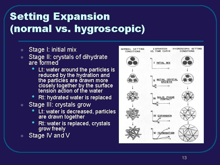 Setting Expansion (normal vs. hygroscopic) l l Stage I: initial mix Stage II: crystals