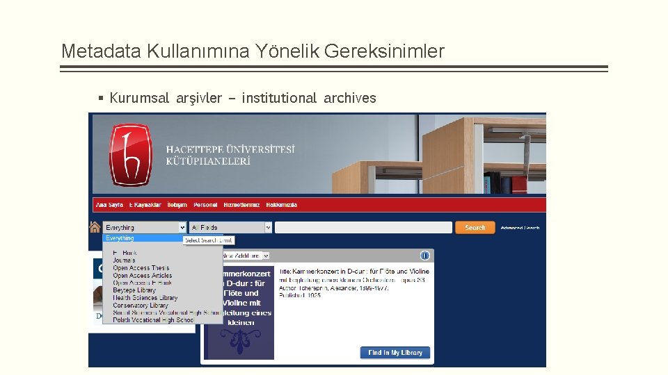 Metadata Kullanımına Yönelik Gereksinimler § Kurumsal arşivler – institutional archives 