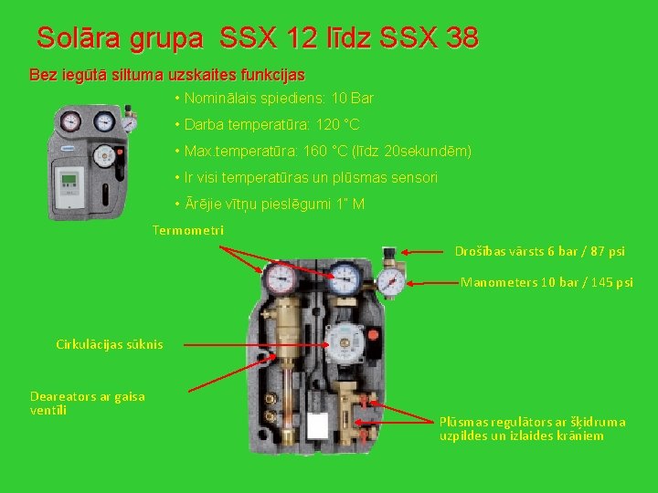 Solāra grupa SSX 12 līdz SSX 38 Bez iegūtā siltuma uzskaites funkcijas • Nominālais