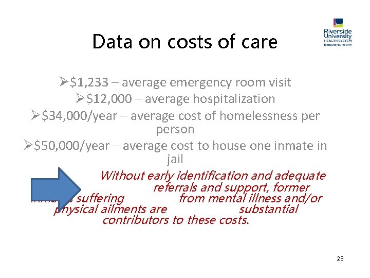 Data on costs of care Ø$1, 233 – average emergency room visit Ø$12, 000