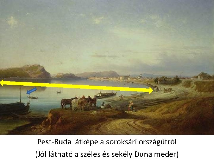Pest-Buda látképe a soroksári országútról (Jól látható a széles és sekély Duna meder) Pest-Buda látképe a soroksári országútról (Jól látható a széles és sekély Duna meder)