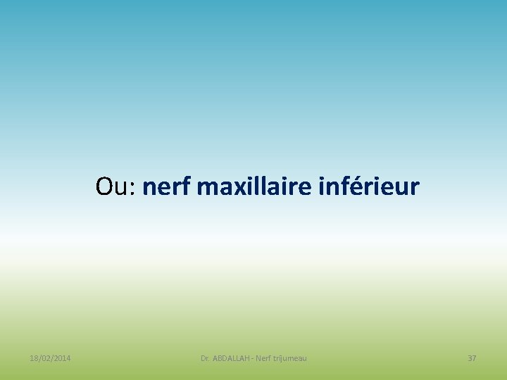 Ou: nerf maxillaire inférieur 18/02/2014 Dr. ABDALLAH - Nerf trijumeau 37 