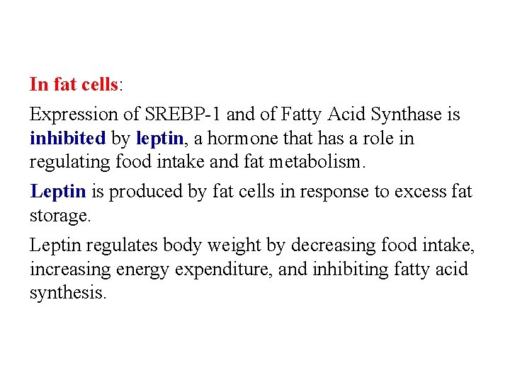 In fat cells: Expression of SREBP-1 and of Fatty Acid Synthase is inhibited by