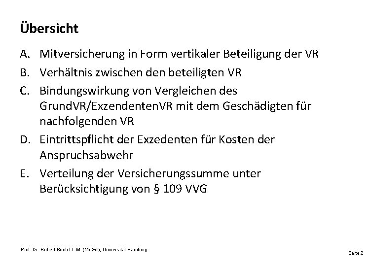 Übersicht A. Mitversicherung in Form vertikaler Beteiligung der VR B. Verhältnis zwischen den beteiligten