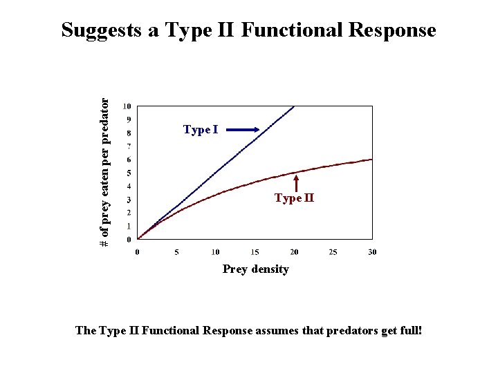 # of prey eaten per predator Suggests a Type II Functional Response Type II