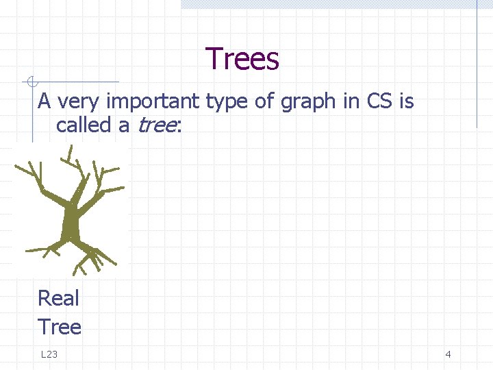 Trees A very important type of graph in CS is called a tree: Real Trees A very important type of graph in CS is called a tree: Real