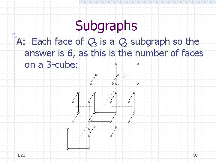 Subgraphs A: Each face of Q 3 is a Q 2 subgraph so the Subgraphs A: Each face of Q 3 is a Q 2 subgraph so the