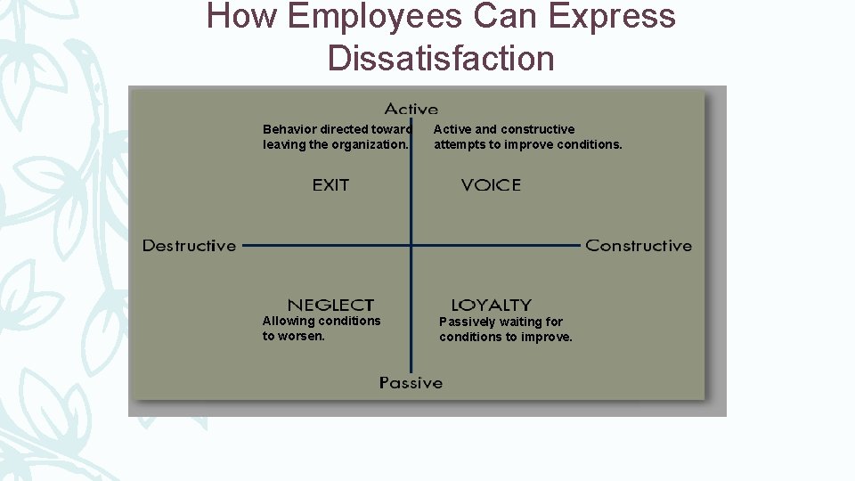How Employees Can Express Dissatisfaction Behavior directed toward leaving the organization. Allowing conditions to