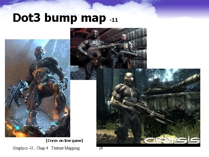 Dot 3 bump map [Crysis on line game] Graphics –U, Chap 4 Texture Mapping