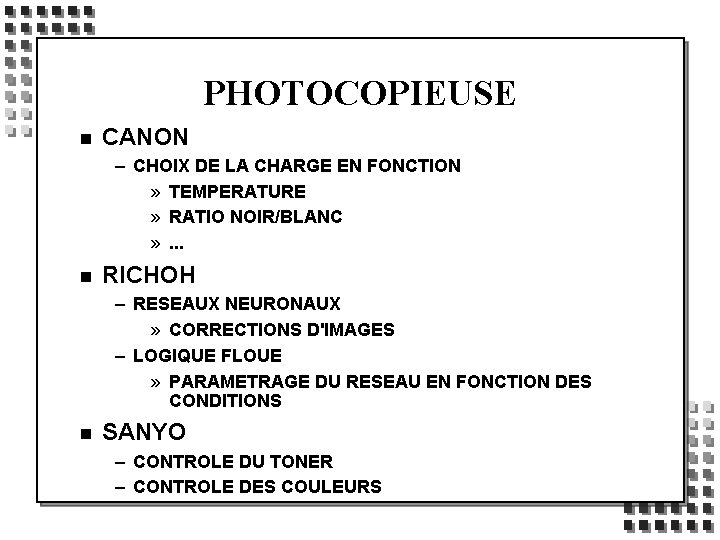 PHOTOCOPIEUSE n CANON – CHOIX DE LA CHARGE EN FONCTION » TEMPERATURE » RATIO