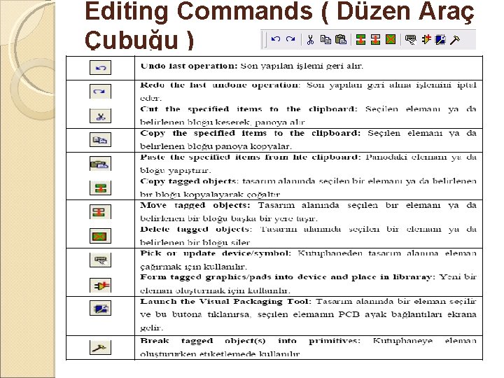 Editing Commands ( Düzen Araç Çubuğu ) 