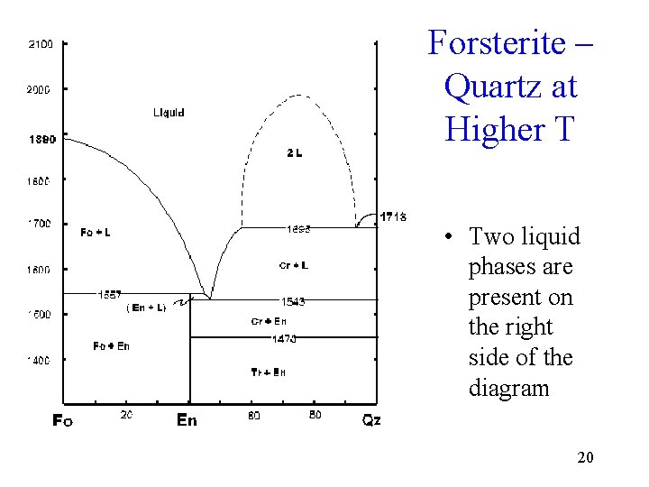 Forsterite – Quartz at Higher T • Two liquid phases are present on the