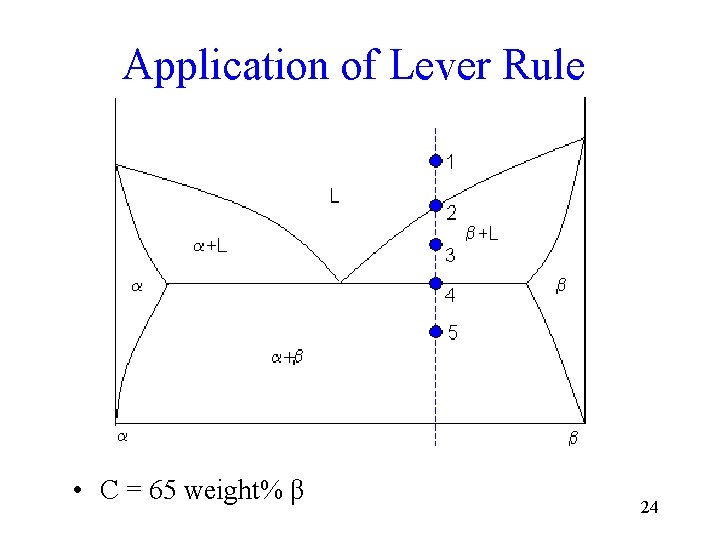 Application of Lever Rule • C = 65 weight% β 24 