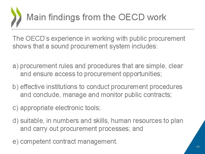 Main findings from the OECD work The OECD’s experience in working with public procurement